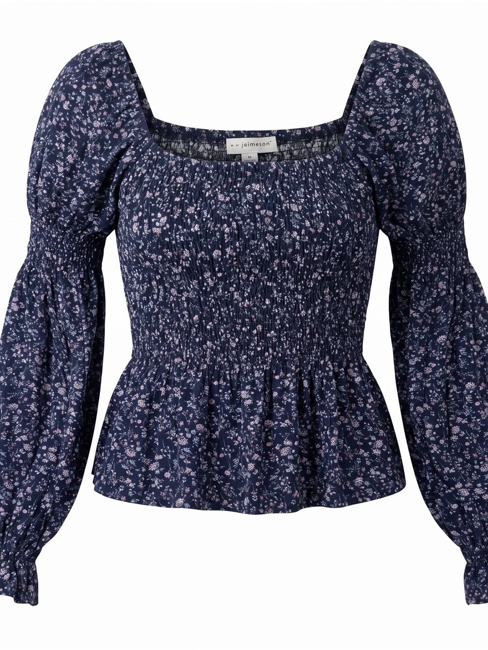 Jaimeson Navy Floral Smocked Peplum Blouse